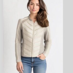 Blanc Noir Lightweight Down Filled Packable Puffer White Moto Jacket Size S